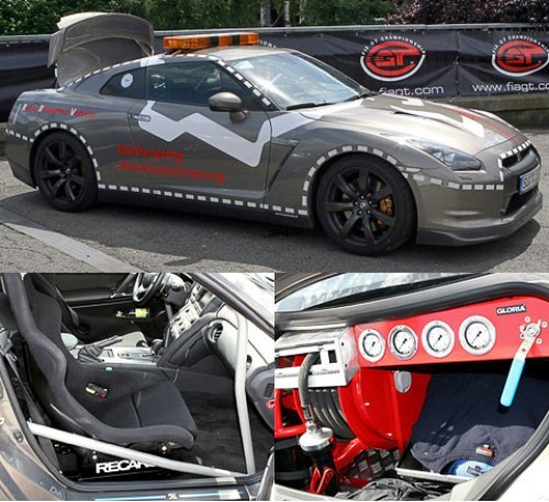 Пожарный GT-R укомплектован, словно гоночный автомобиль. У него есть углепластиковые «ковши»…