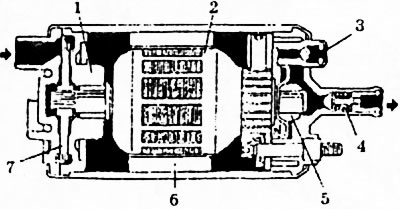 Рис. 56. Электрический топливный насос турбинного типа. 1 - подшипник; 2 - якорь; 3 - перепускной…