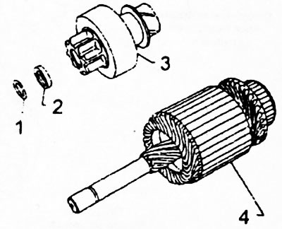 Рис. 299. 1 - фиксатор; 2 - ограничитель; 3 - шестерня: 4 - ротор.