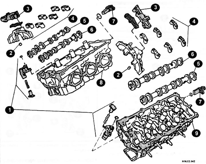 1 — натяжитель дополнительной цепи; 2 — направляющий штифт; 3 — соленоид управления фазами впускных…
