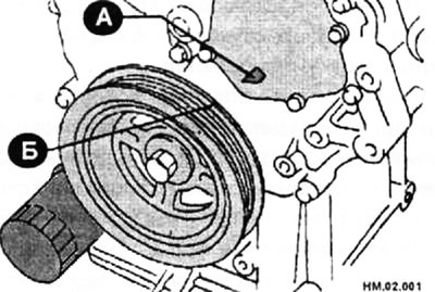 Установите поршень цилиндра №1 в положение ВМТ такта сжатия. Установочная метка (Б) должна…