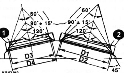1 - сядло выпускнога клапана; 2 - сядло впускнога клапана.