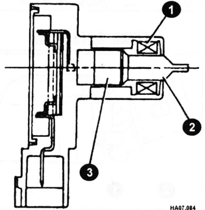 Датчик состоит из магнита (3), сердечника (2) и катушки (1).