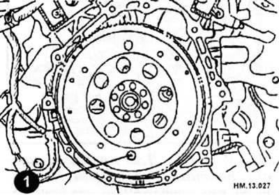 Проверьте пластину привода так, чтобы отверстие для направляющей (1) оказалось внизу.
