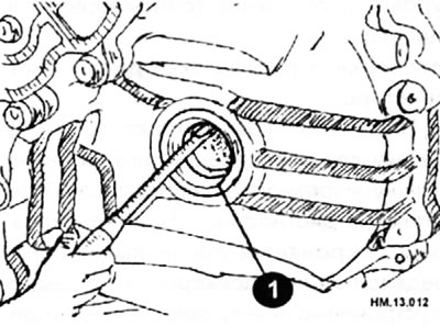С помощью отвертки с плоским жалом снимите боковой сальник дифференциала (1).