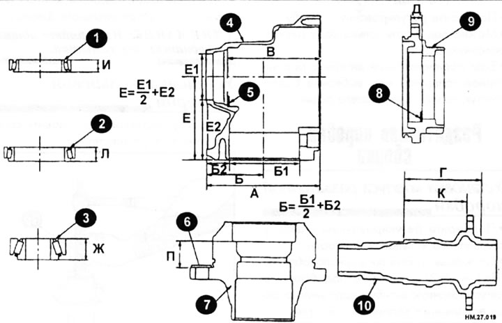 1 — подшипник кольцевой шестерни (со стороны корпуса раздаточной коробки); 2 — подшипник кольцевой…
