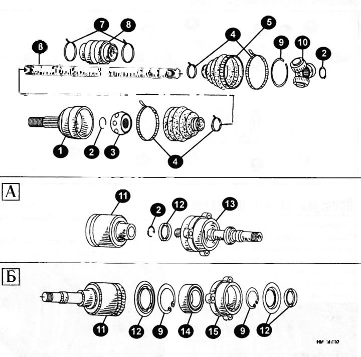 1 — наружный шарнир; 2 — стопорное кольцо; 3 — сепаратор с шариками/стальные шарики/ внутренняя…