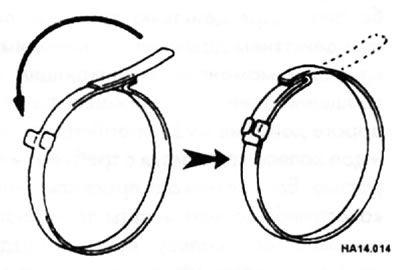 Закрепите оба конца чехла с помощью новых хомутов так, как показано на рисунке.