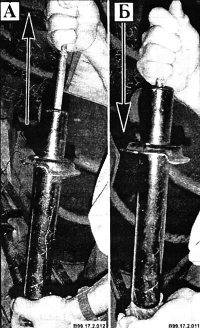 Внимание: У амортизатора задней подвески усилие при растяжении (А) должно быть больше, чем при…