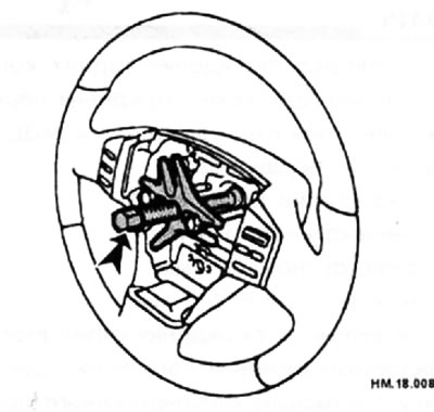 Для снятия рулевого колеса воспользуйтесь съемником (стрелка).