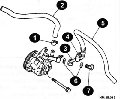 1 — хомут; 2 — подающий шланг; 3 — кольцевой соединитель; 4 — датчик давления жидкости; 5 — шланг…
