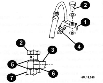 1 — выступ; 2 — болт с отверстием; 3 — кольцевой соединитель; 4 — датчик давления; 5 — медные…