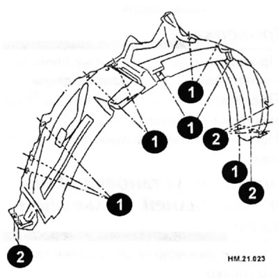 Защитный кожух крыла — снятие и установка