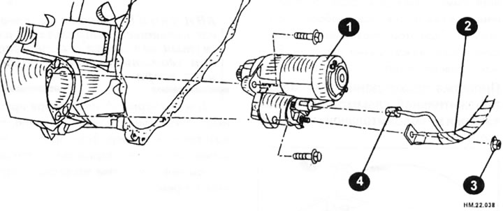 1 - rozrusznik; 2-żyłowy przewód podłączony do styku B; 3 — nakrętka stykowa B; 4 — wtyczka S.
