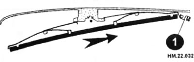 Для получения доступа к пружине (1) передвиньте щетку в направлении, показанном стрелкой.