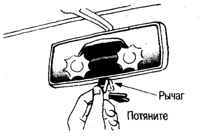 Пацягніце рычаг люстэрка на сябе — гэта дазволіць аслабіць адлюстраваны ў люстэрку святло.