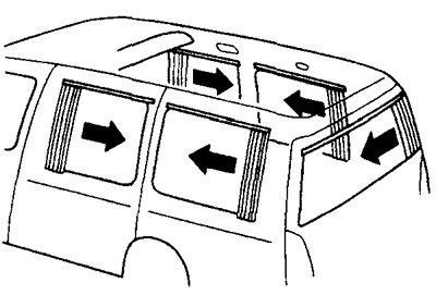 Калі націснуць на бок CLOSE правага перамыкача, зачыняецца шторка задняй дзверы. Калі націснуць на…