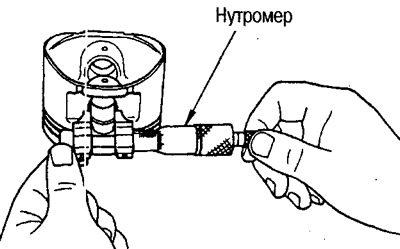 Пры дапамозе нутромера вымерайце ўнутраны дыяметр адтуліны пад поршневай палец.