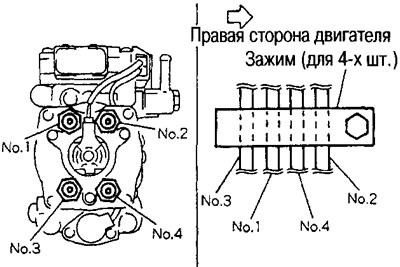 Усталюеце паліўныя трубкі на ўсіх цыліндрах, кіруючыся малюнкам і пазнакамі, нанесенымі перад…