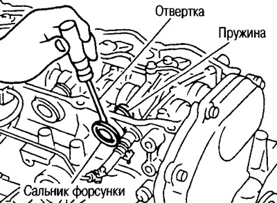 Падчэпіце сальнік адвёрткай за фланец і зніміце яго.