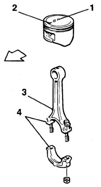 1. Piston size group number; 2. Orientation mark; 3. Lubrication hole in the connecting rod body;…