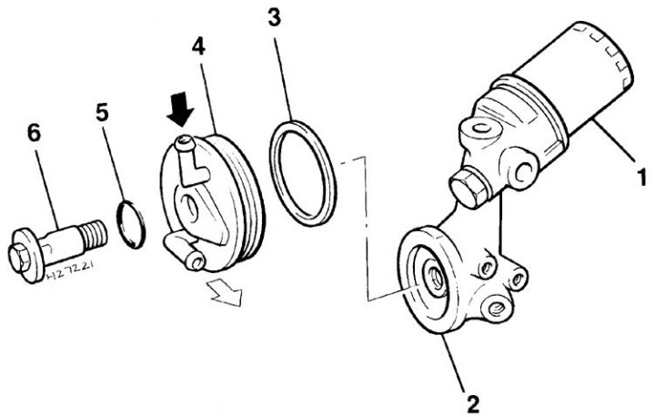 1. Olejový filter; 2. Teleso olejového filtra; 3. O-krúžok; 4. Chladič oleja; 5. O-krúžok; 6.…