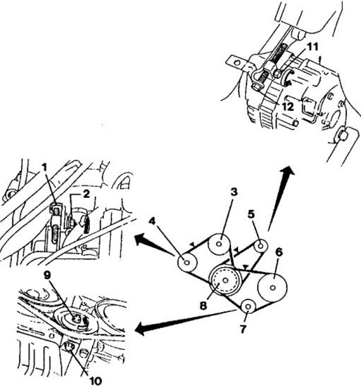 1. Nastavovacia skrutka (pre klinový remeň servočerpadla) 2. Poistná matica 10 Nm (pre nastavovaciu…
