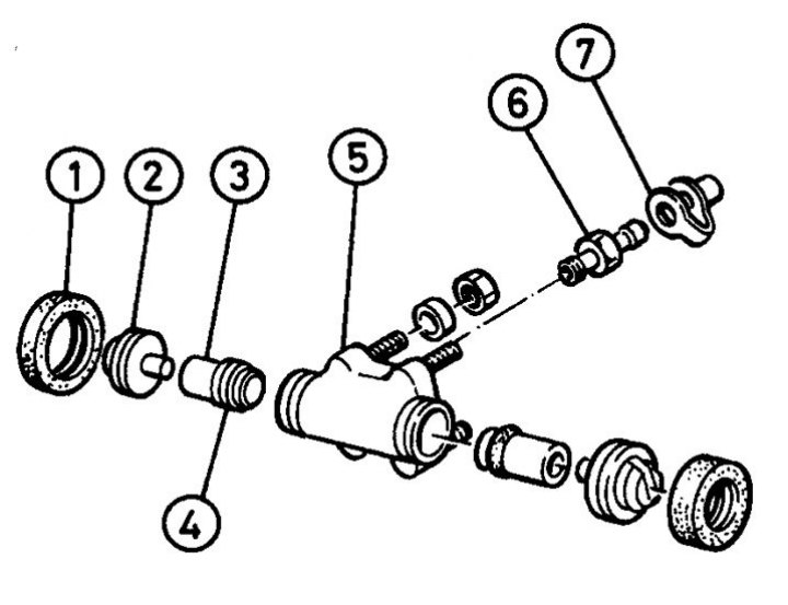 1. Sprawa; 2. Głowica tłoka; 3. Tłok; 4. Uszczelka tłoka; 5. Cylinder; 6. Przyłącze…