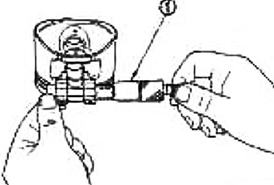 Пры дапамозе нутромера (1) вымерайце ўнутраны дыяметр адтуліны пад поршневай палец.