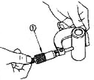 Пры дапамозе мікраметра (1) вымерайце вонкавы дыяметр поршневага пальца.