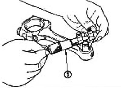 Вымерайце ўнутраны дыяметр утулкі малой галоўкі шатуна пры дапамозе нутромера (1).