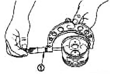 Вымерайце вонкавы дыяметр спадніцы поршня пры дапамозе мікраметра (1).