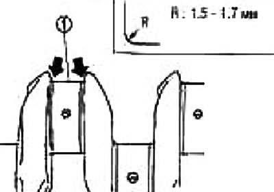 Увага: Пры перашліфоўцы шатунных шыек (1) пад падшыпнікі паменшанага рамонтнага памеру захавайце…