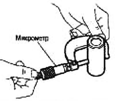 Using a micrometer, measure the outside diameter of the piston pin.