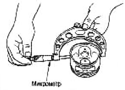 Measure the outside diameter of the piston skirt using a micrometer.