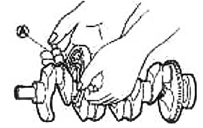 Measure the outside diameter of the crankshaft journals using a micrometer (A).