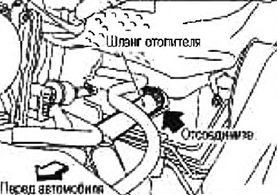 3. Odpojte hadicu ohrievača (výstupná strana hadice ohrievača: horná strana), ako je znázornené na…