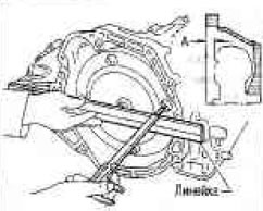 Вставив гидротрансформатор в коробку передач, убедитесь, что расстояние «А» в пределах нормы.
