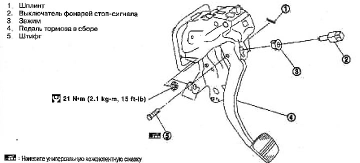 Педаль тормоза — снятие и установка (Ниссан Ноут 1, Note E11, 2004-2013 ...