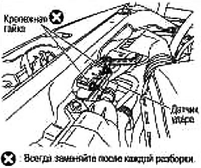 Датчик удара — снятие и установка (Ниссан Ноут 1, Note E11, 2004-2013 ...