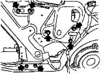 8. Адкруціце крапежныя балты рухавіка шклапад'ёмніка.