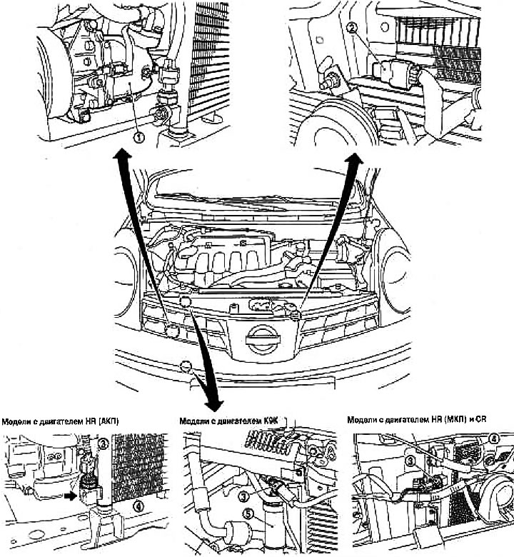 1. Kompresor (motory CR a HR F28); 2. Snímač teploty okolitého vzduchu E17; 3. Snímač tlaku…