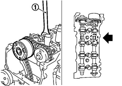 10. Усталюйце ланцуг ГРМ на зорачку выпускнога размеркавальнага вала так, каб нанесеная на ланцуг…