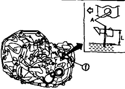 1. Вывярніце корак (1) з заліўной адтуліны. Заліце свежае трансмісійнае масла ў каробку перадач.