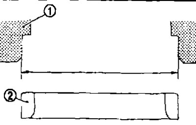 а. Выполните развертку выемки (1) в головке цилиндров под седло клапана ремонтного размера.