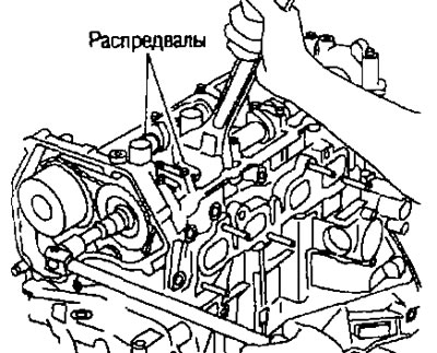с. Зафиксируйте распредвал за шестигранную часть ключом. Ослабьте крепежные болты звездочек…