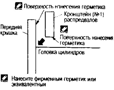 III. Установите кронштейн (№1) распредвалов так, чтобы не сместился герметик, нанесенный на…