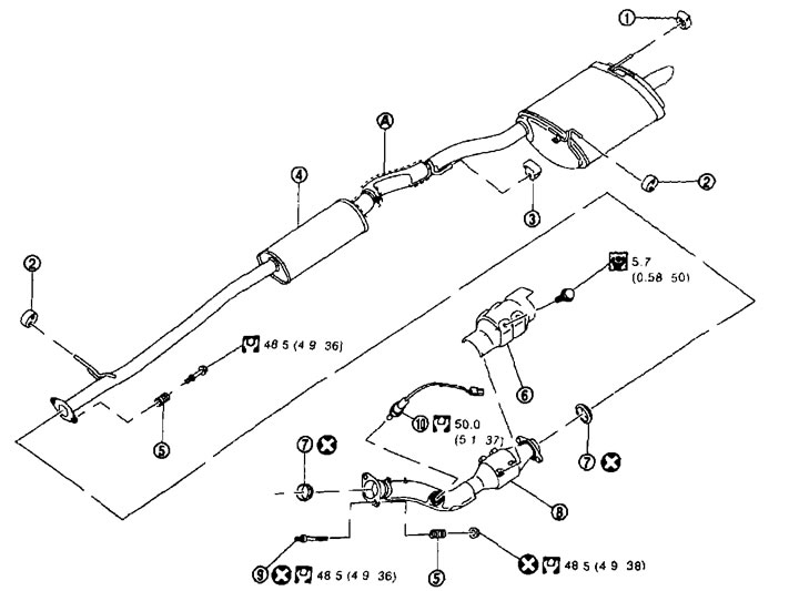 Oprava auta 1. Gumený vankúš; 2. Gumený vankúš; 3. Gumený vankúš; 4. Hlavný tlmič výfuku; 5.…
