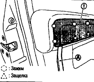 4. Pomocou sťahováka (A) odstráňte obloženie lakťovej opierky (1).