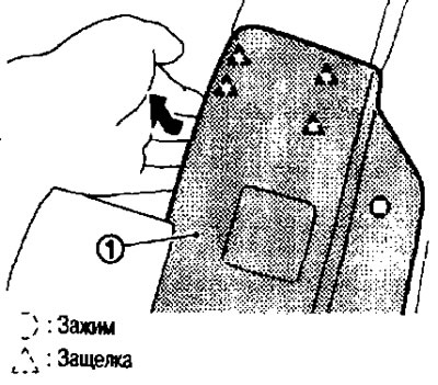 2. Odstráňte vnútorné obloženie zadných bočných dverí (1).